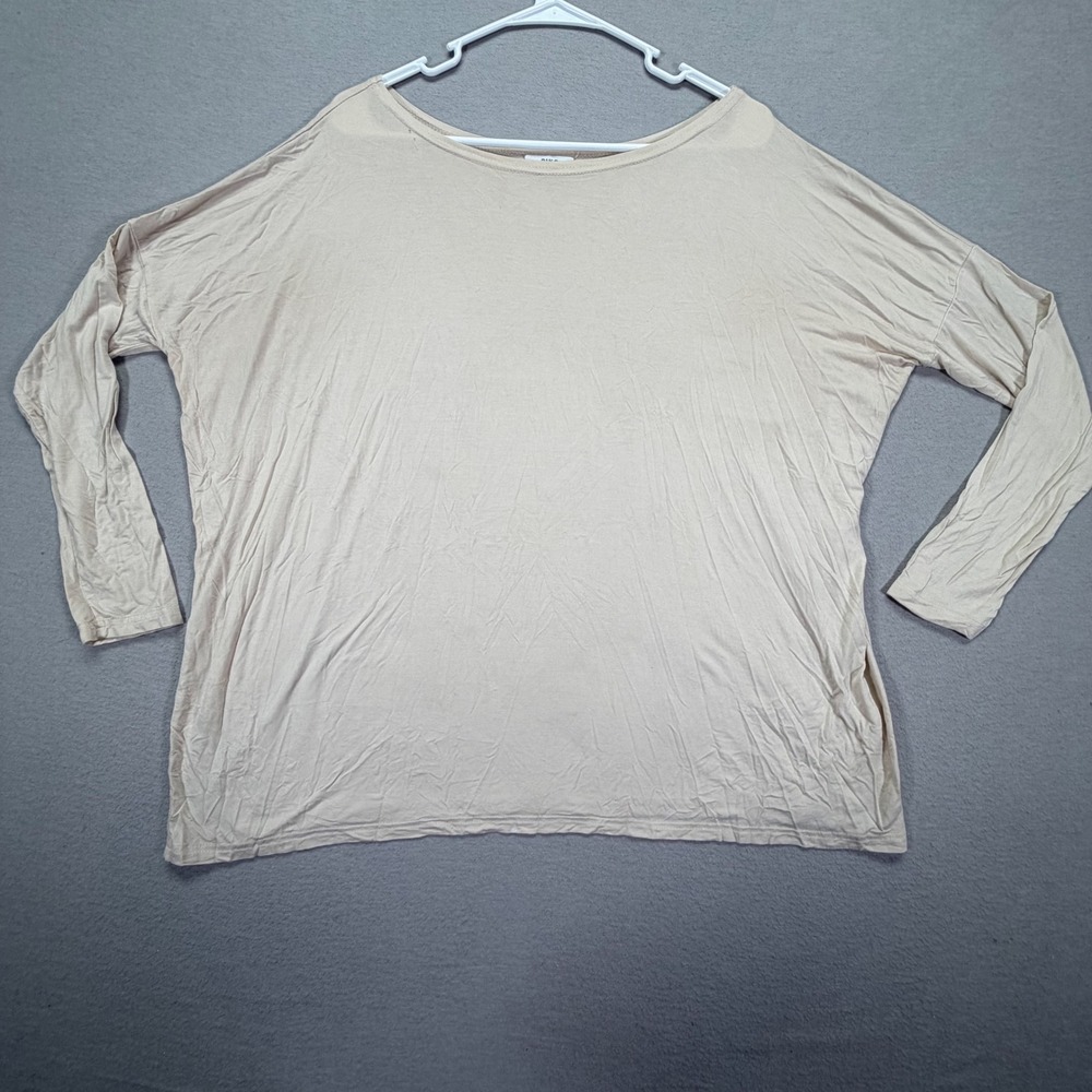 Piko Womens Top Oversized Tan Bamboo Spandex Long Sleeve Small